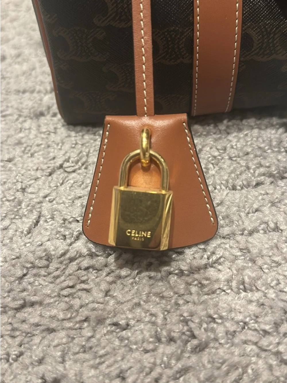 Celine Brown Canvas Duffel with Tan Leather Trim